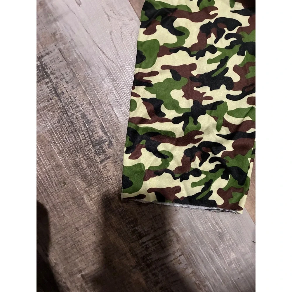 Kids Camouflage Military Costume Set 3-Piece Top Pants Hat Green Camo Large